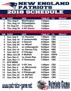 patriots game schedule